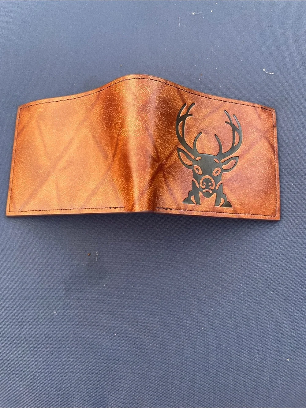 Brown Leather Bi-Fold Wallet with Deer Cutout - Unbranded